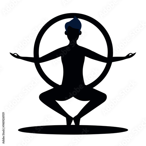 silhouette icon of yoga man on white background