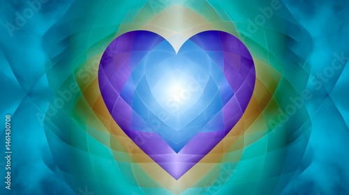 Obraz na płótnie Abstract layered heart glowing center, Cool tones in spiritual energy design, Great for meditation or emotional expression visuals w salonie