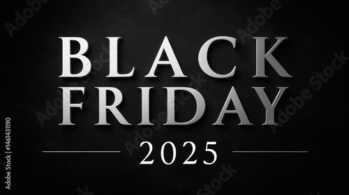 Obraz na płótnie Black Friday 2025 elegant text design, Silver letters on dark background, Stylish banner for sale or ecommerce promotion w salonie