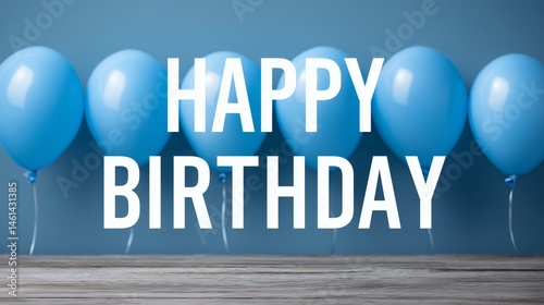 Obraz na płótnie Blue birthday balloons with rustic table, Bold birthday greeting on blue background, Party decoration with modern simplicity w salonie