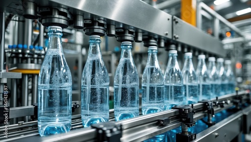 Water Bottles Filled on Production Line