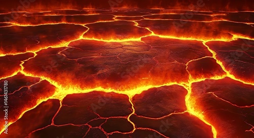 The texture of glowing hot lava crust is revealed in a close-up, displaying molten lava flow as part of a volcano eruption, relevant to earth science and the study of volcanic rock
