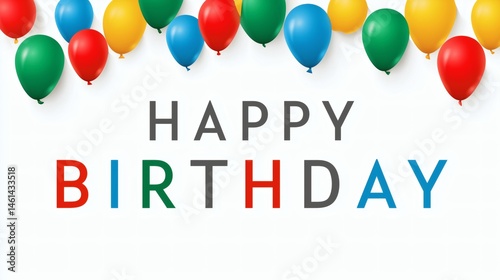 Happy birthday text with bright balloons, Simple birthday message on white background, Fun and clean greeting layout for events