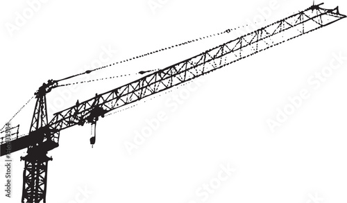 A tall construction crane extends its arm towards the sky.