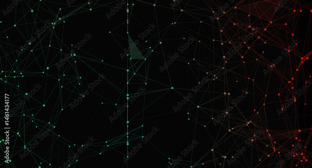 Fototapeta premium Abstract Neural Network Connection Background with Green and Red Gradient