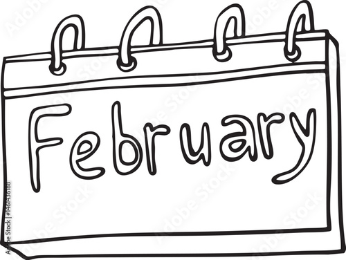 A black and white of a calendar page displaying the month of February.