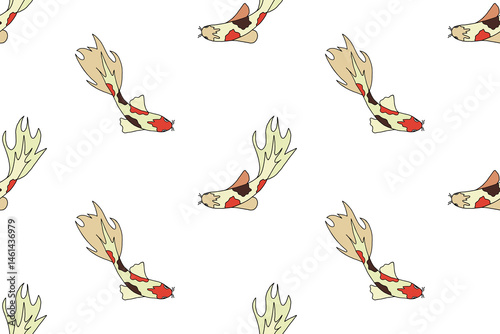 Obraz na płótnie Seamless pattern with colorful Koi fish on a white background. Summer sea background. w salonie