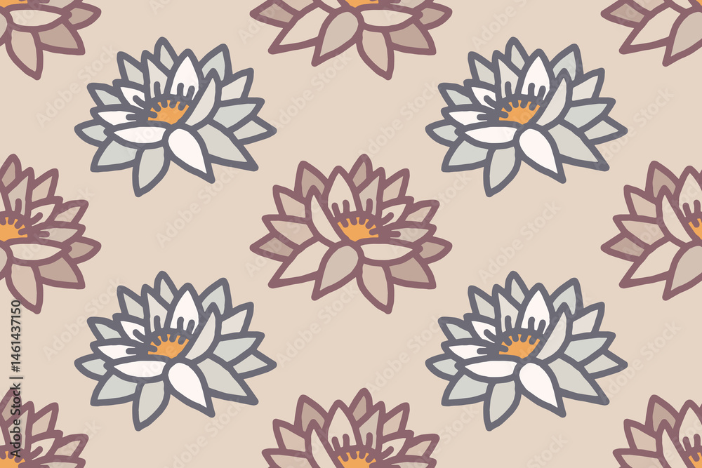 Seamless pattern with lotus flowers. Summer floral background.