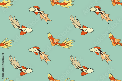 Obraz na płótnie Seamless pattern with colorful Koi fish on a blue background. Summer sea background. w salonie