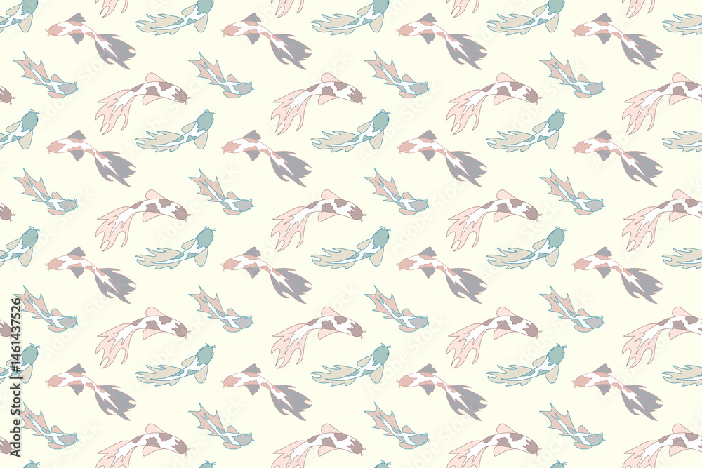Seamless pattern with colorful Koi fish on a white background. Summer sea background.