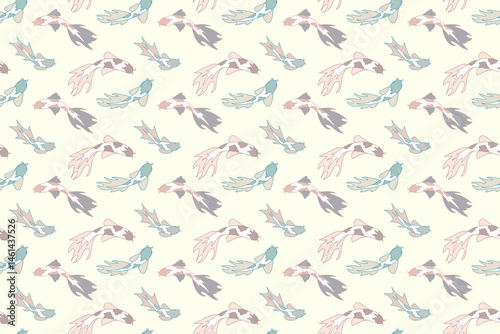 Seamless pattern with colorful Koi fish on a white background. Summer sea background.
