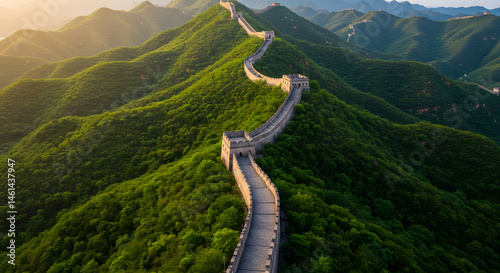 The Great Wall of China Winding Through Green Mountains PNG photo
