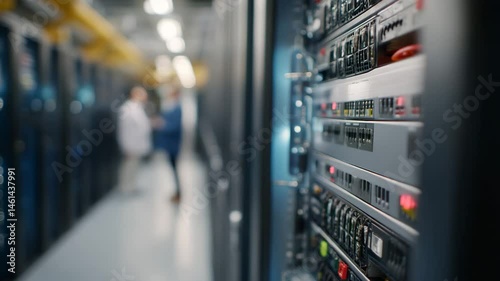 An intricate view of a modern server room showcasing high-tech servers and data cables, emphasizing the backbone of contemporary digital communications and technology.