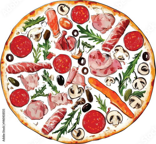 Pizza Vector Illustration Isolated on White Background.