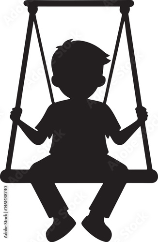 little boy sitting on swing silhouette, black and white silhouette, vector and illustration