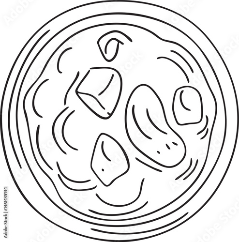 A circular displays a collection of rounded organic shapes within a defined border.