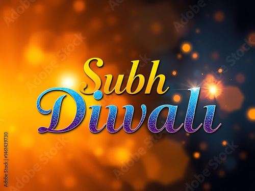 Subh Diwali Typographic Design with Abstract photo