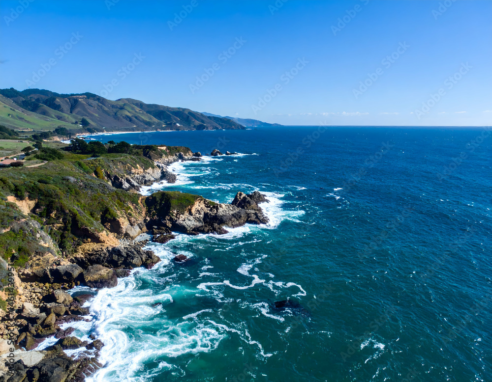 Fototapeta premium [Generative AI] 푸른 바다와 절벽을 따라 펼쳐진 해안 경치