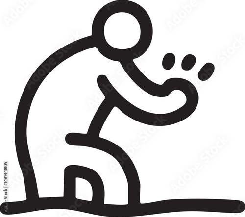 A lone figure kneels and reaches towards the sky with outstretched hands.