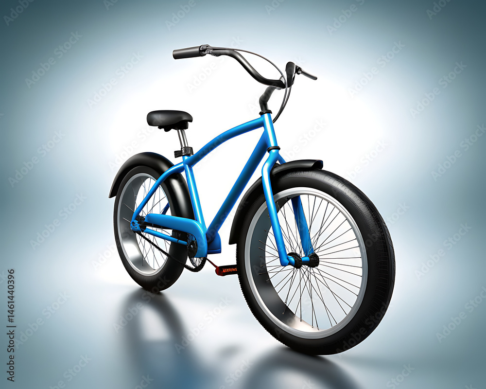 Fototapeta premium Glossy blue cruiser bicycle with chunky tires and retro curved handlebars