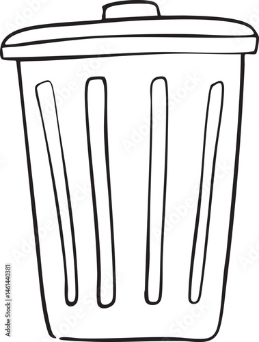 A simple black and white sketch of a trash can.