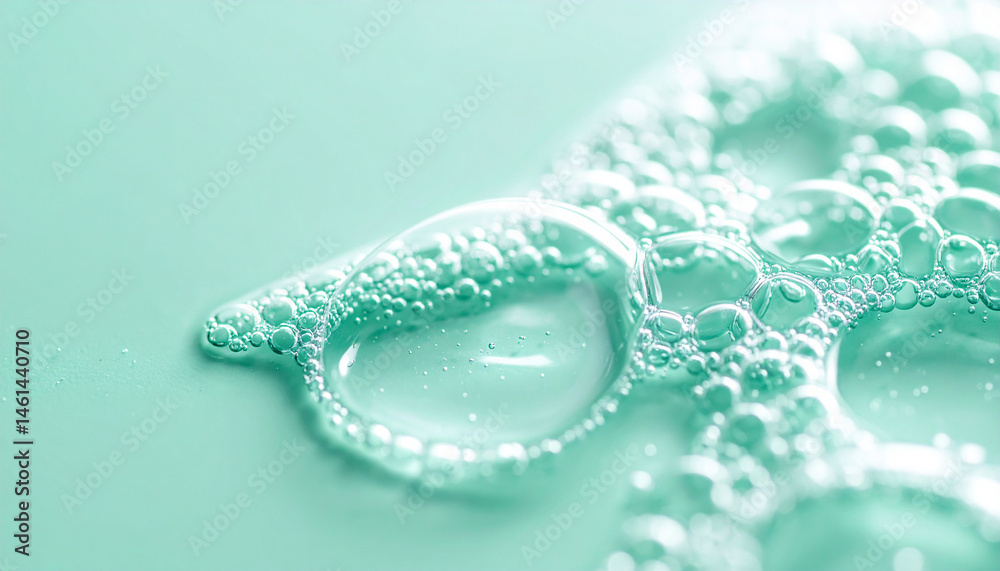 Obraz premium Close-up of delicate bubbles on a smooth, mint green surface