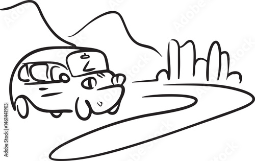 A black car rests peacefully on a winding road.
