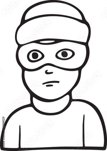 A young man wears a mask and hat.