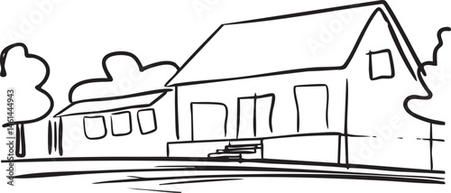 A simple detached house stands beneath a cloudy sky.