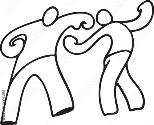 Two figures engage in a dynamic flowing dance.