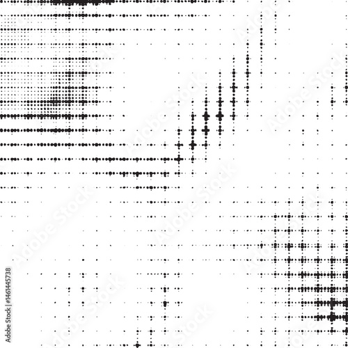 Dense black and white dots create a complex abstract