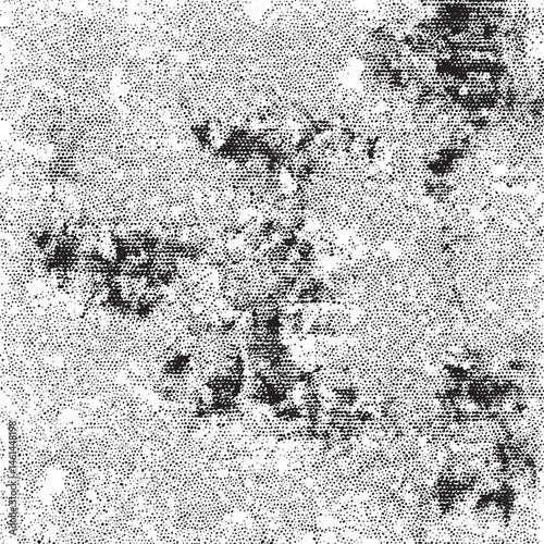 A textured black and white abstract dominates the