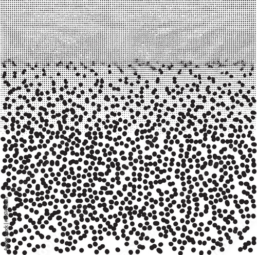 Numerous black dots gradually transition from dense to sparse across a light gray background.