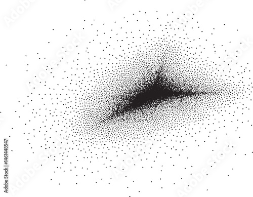 A dense cluster of dark dots contrasts against a speckled white background.