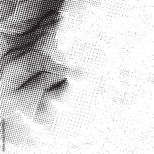A close-up portrait showcases a partial face with a halftone