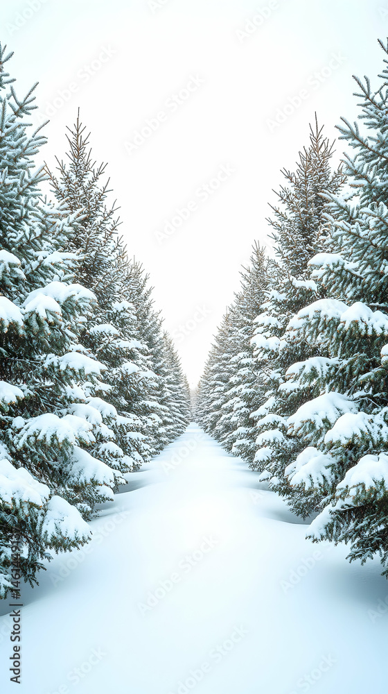 Obraz premium Snowy path through a fir tree forest