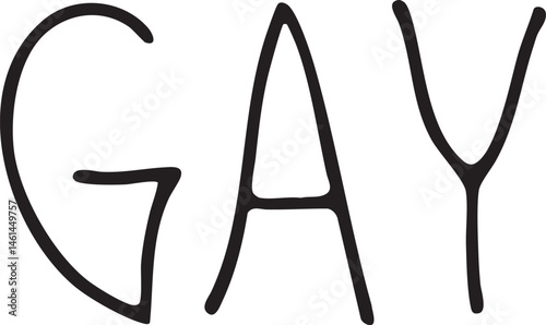 Bold black letters spell the word 'GAY' on a white background.