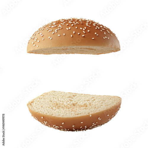 Fresh sesame seed bun halves