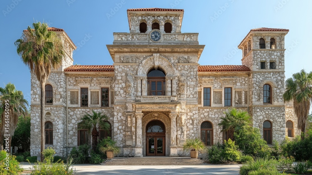 Fototapeta premium Exterior view of a stately stone building.