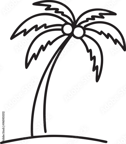 A stylized palm tree stands tall against a simple ground.