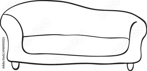 A simple outlined chaise lounge sits on a white surface.