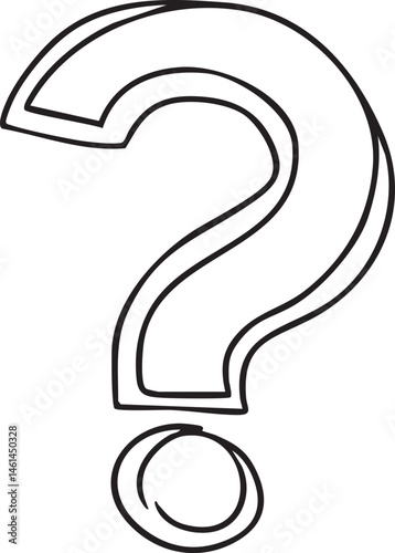 A bold outlined question mark stands prominently against a white background.