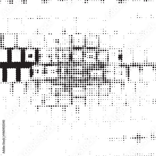 A dense network of black dots forms a stylized geometric shape against a white background.