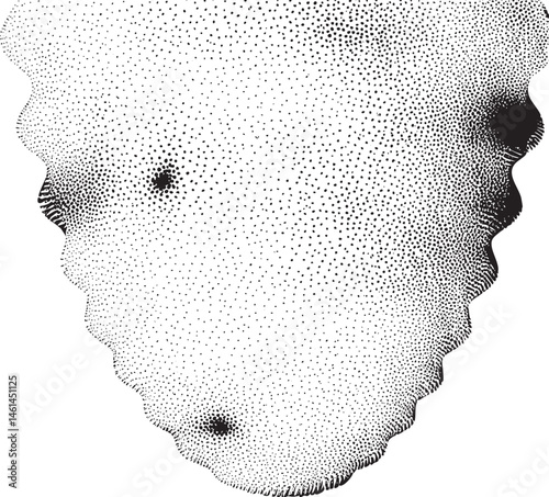 A textured abstract of densely packed dots forms a stylized face.