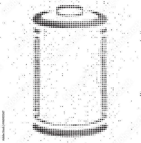 A black dotted rectangular trash receptacle stands upright on a white surface.