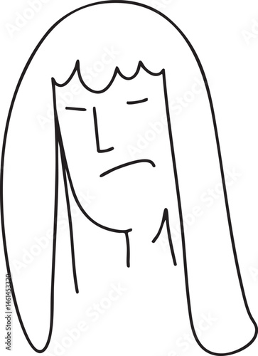 A minimalist drawing depicts a ghostly face with flowing hair.