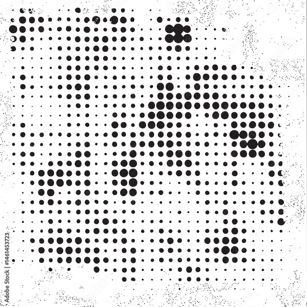 A grayscale displays a prominent abstract face formed by numerous overlapping circular dots. A grayscale displays a prominent abstract face formed by numerous overlapping circular dots.