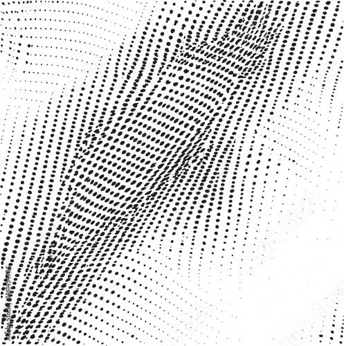 A dark diagonal dominates a field of closely spaced white dots.