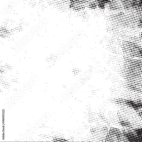 Dense black and white dots create a textured abstract background.