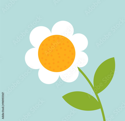 Obraz na płótnie Cute white flower over blue sky background. Simple flower flat design element. Vector illustration. w salonie